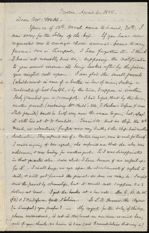 Letter from Samuel May, Boston, to Richard Davis Webb, April 6, 1856 ...