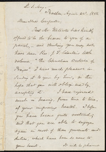 Letter from Samuel May, Boston, to Mary Carpenter, April 22, 1856
