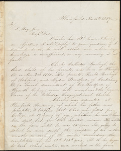 Letter from Gertrude K. Burleigh, Plainfield, [Conn.], to Samuel May, Nov. 14th, 1857