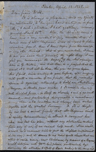 Letter from Samuel May, Boston, to Richard Davis Webb, April 13, 1858