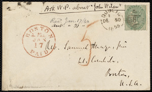 Letter from Richard Davis Webb, Greenfield, [Ireland], to Samuel May, December 29, 1859