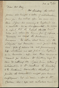 Letter from Mentia Taylor, [London], to Samuel May, Feb. 14th / 66