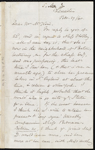 Letter from Samuel May, Leicester, [Mass.], to James Miller M'Kim, Nov. 29 / 60