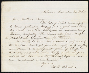 Letter from Marius Racine Robinson, Salem, [Mass.], to Samuel May, December 21, 1860
