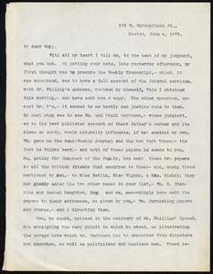 Letter from Robert Folger Wallcut, Boston, to Samuel May, June 4, 1879