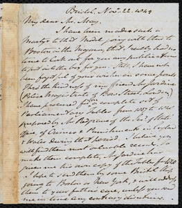Letter from John Bishop Estlin, Bristol, to Samuel May, Nov. 22, 1849