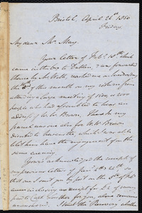 Letter from John Bishop Estlin, Bristol, to Samuel May, April 26, 1850