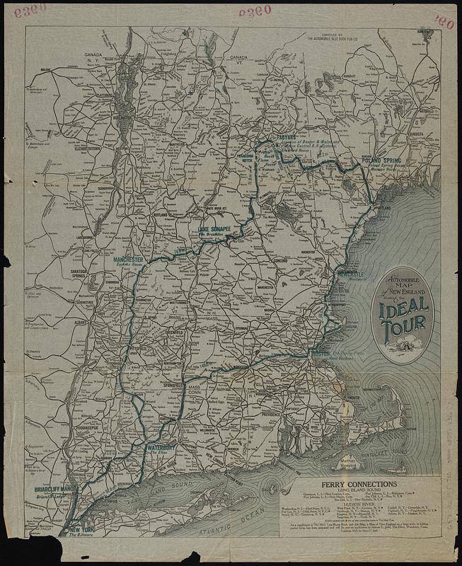 Automobile map of New England showing the ideal tour
