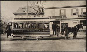 Cambridge & Boston Railroad street car, J. McCemmon. Washington Street. Newton Corner, Newton, MA
