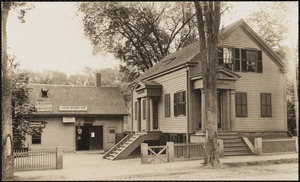 Adams Machine Shop, Washington Street, near Richardson. J. N. Corner, slate & metal roofer, Johnson, carpenter, lawn mowers. Newton Corner, Newton, MA