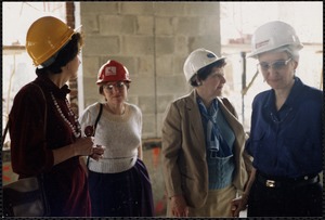 Construction. Inside: staff tour: N. Perlow, S. Abrams, V. Tashjian, Ann Shirley