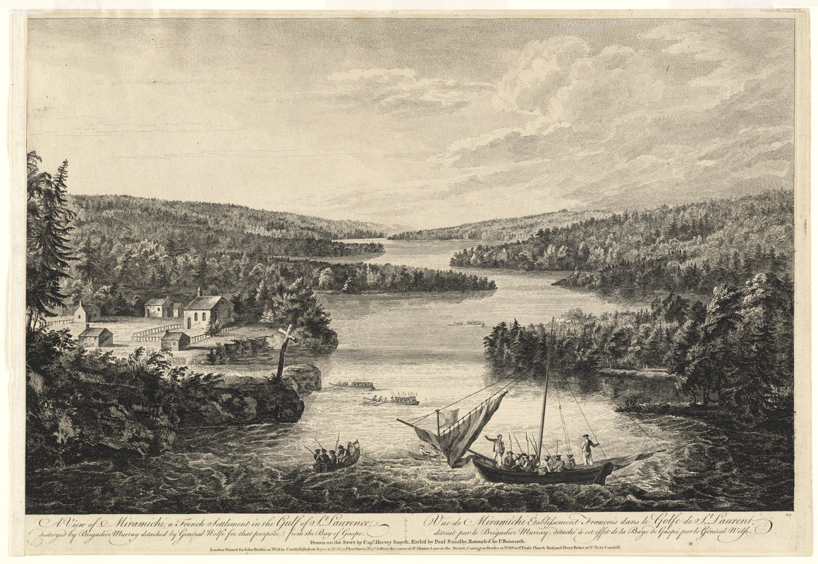 A view of Miramichi, a French settlement in the Gulf of St. Laurence, destroyed by Brigadier Murray detached by General Wolfe for that purpose, from the Bay of Gaspe =