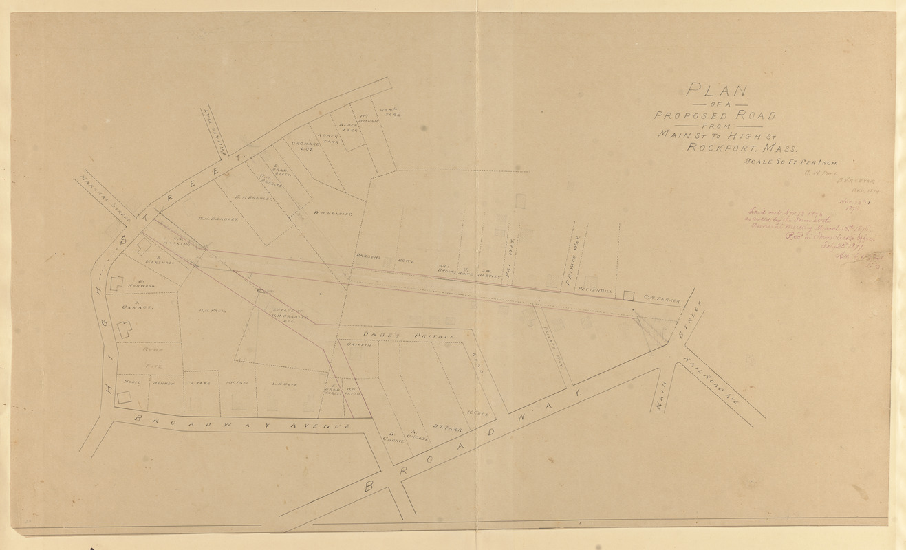 Plan of a proposed road from Main to High St., Rockport, Mass.