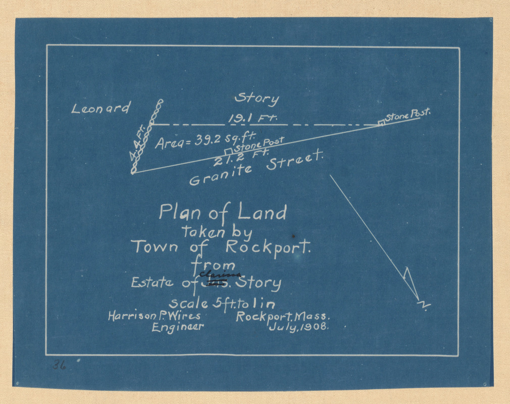 Plan of land taken by Town of Rockport from estate of Clarissa Story