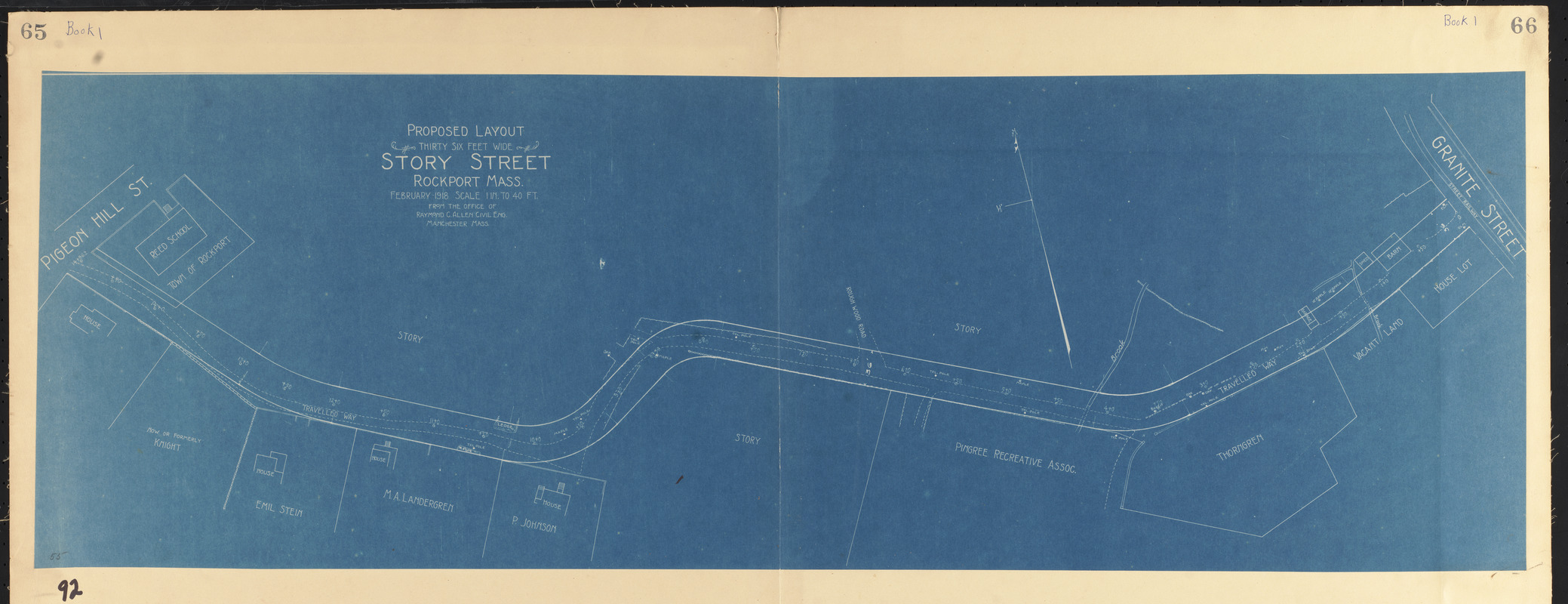 Proposed layout, thirty-six feet wide, Story Street, Rockport, Mass.