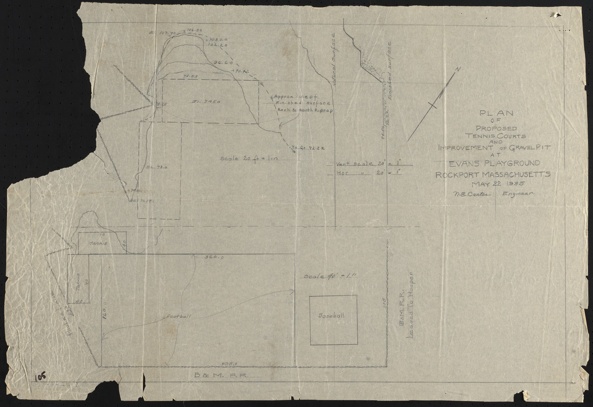 Plan of proposed tennis courts and improvement of gravel pit at Evans Playground, Rockport, Massachusetts