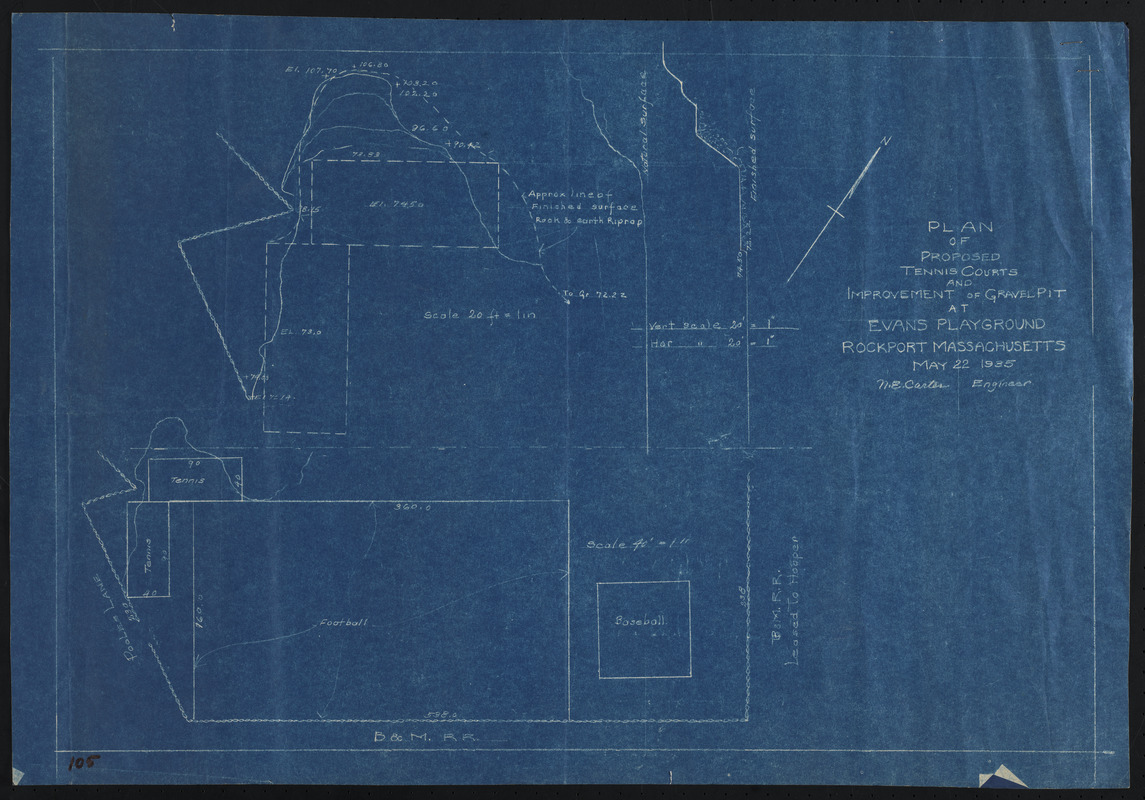 Plan of proposed tennis courts and improvement of gravel pit at Evans Playground, Rockport, Massachusetts