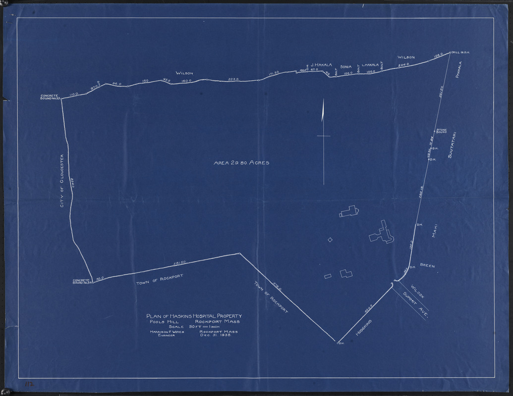 Plan of Haskins Hospital Property, Pools Hill, Rockport, Mass.