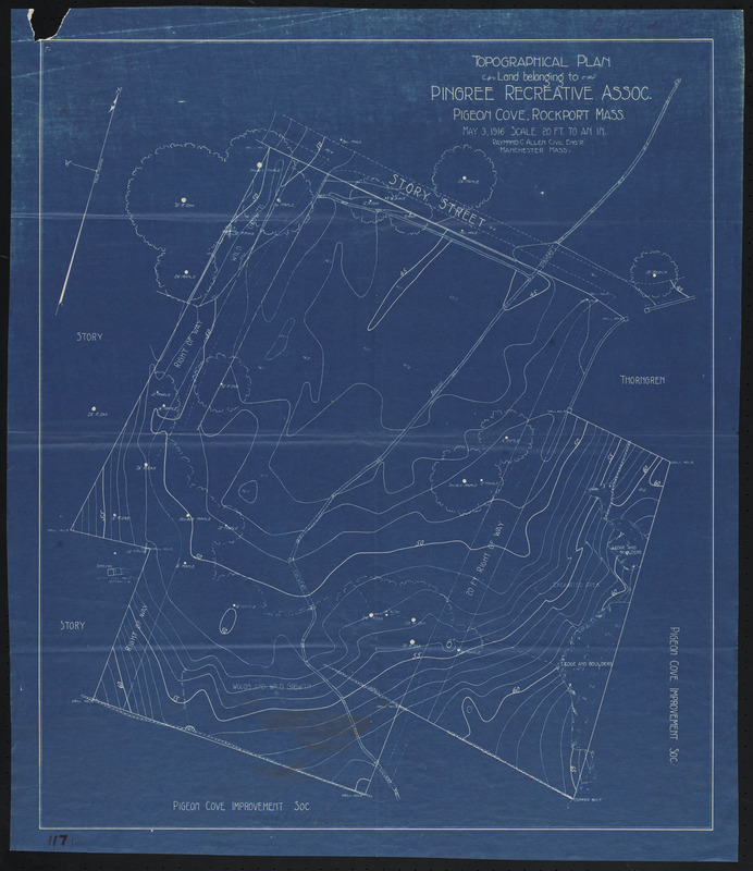 Topographical plan, land belonging to Pingree Recreative Assoc., Pigeon Cove, Rockport, Mass.