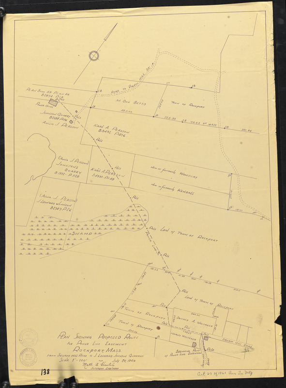Plan showing proposed route for power line easement, Rockport, Mass