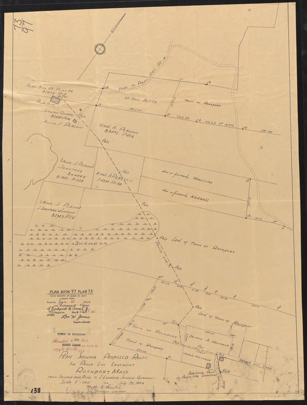 Plan showing proposed route for power line easement, Rockport, Mass
