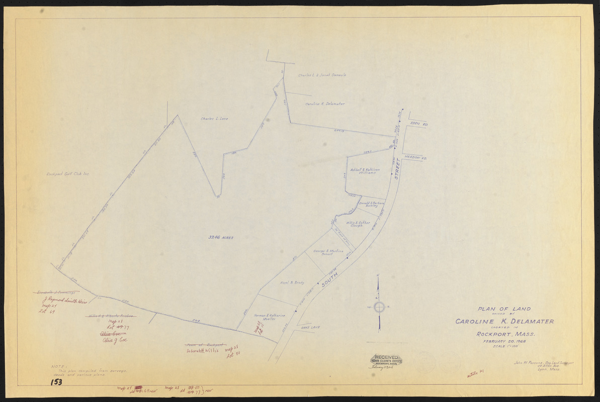 Plan of land owned by Caroline K. Delamater located in Rockport, Mass.