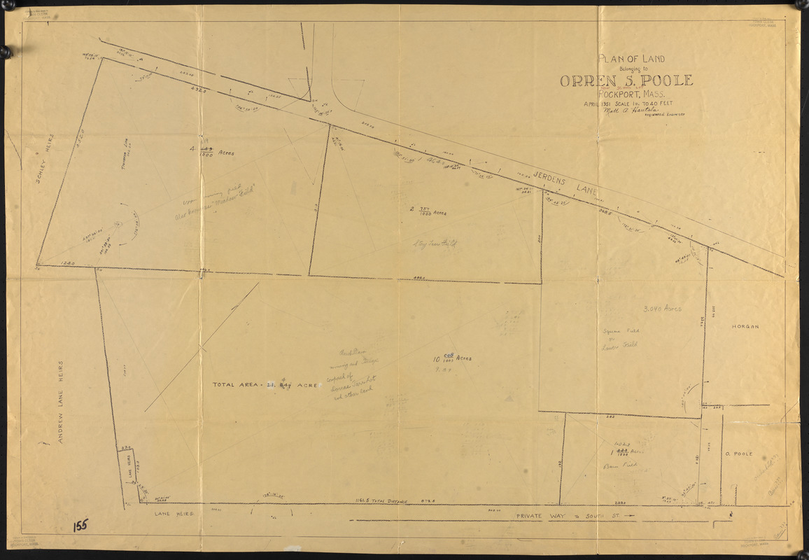 Plan of land belonging to Orren S. Poole, Rockport, Mass.