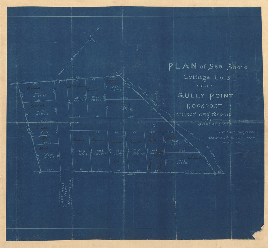 Plan of sea-shore cottage lots near Gully Point, Rockport, owned and for sale by Sumner D. York
