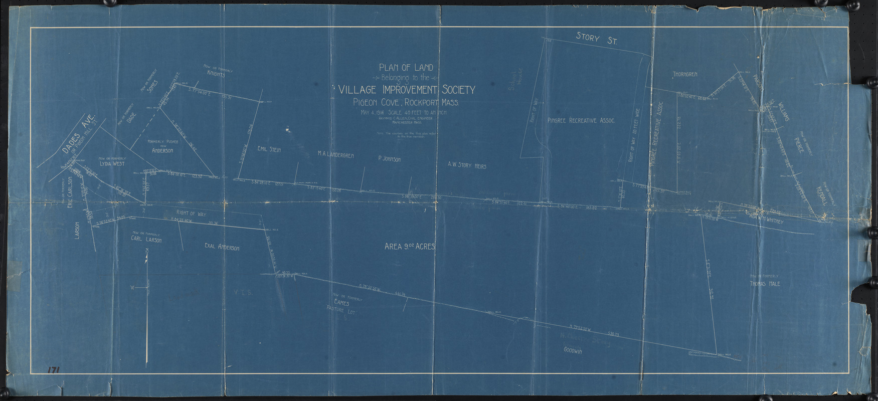 Plan of land belonging to the Village Improvement Society, Pigeon Cove, Rockport, Mass.