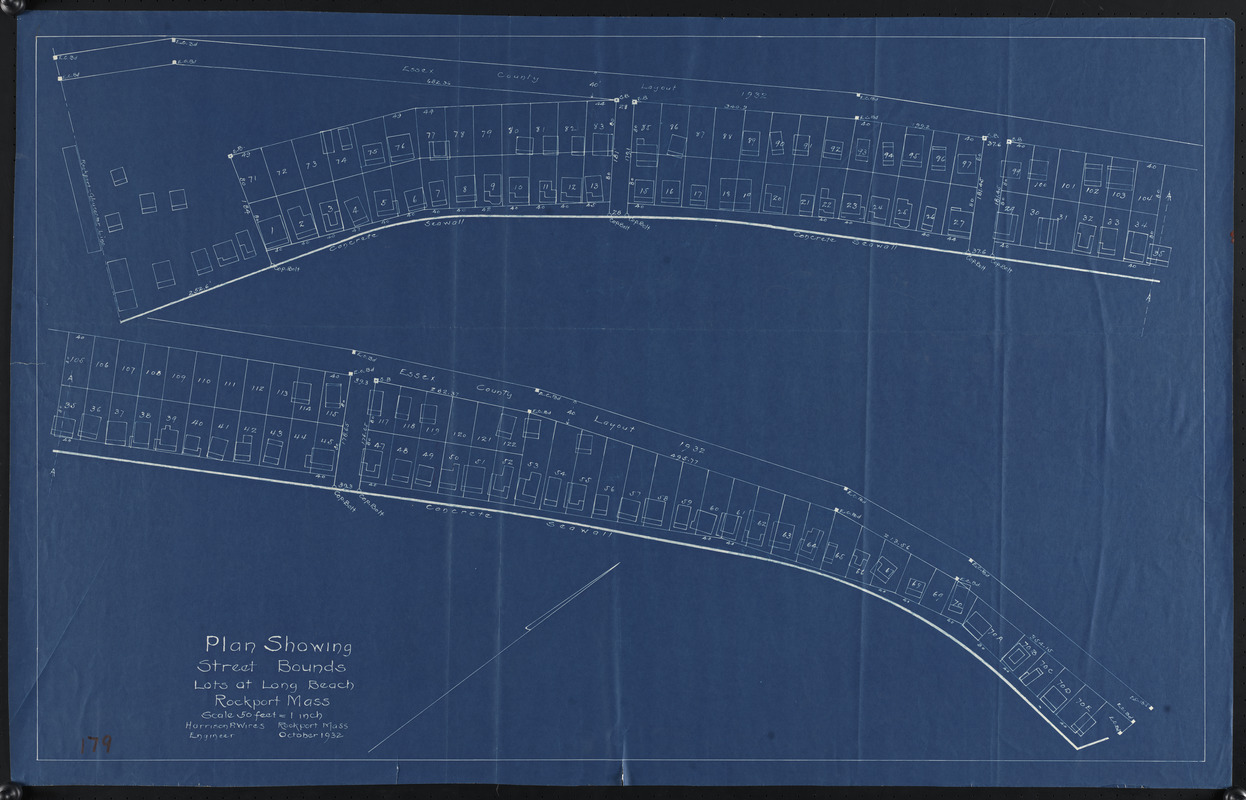 Plan showing street bounds, lots at Long Beach, Rockport, Mass.