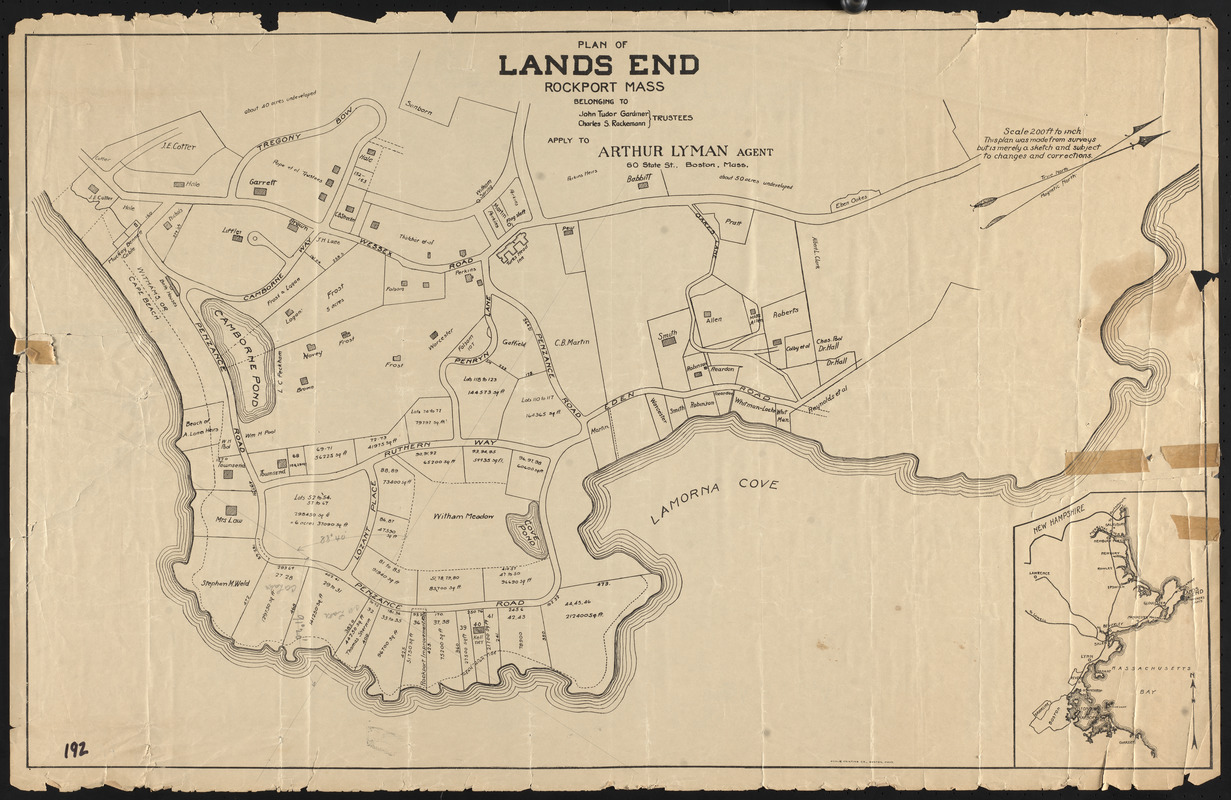 Plan of Lands End, Rockport, Mass. belonging to John Tudor Gardiner, Charles S. Rackemann, Trustees