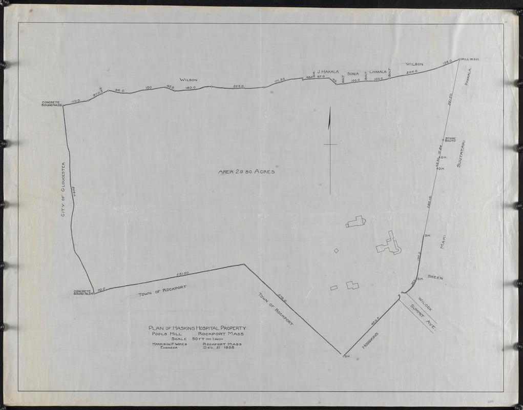 Plan of Haskins Hospital property, Pools Hill, Rockport, Mass.
