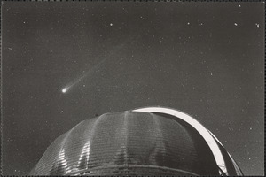 Comet Hyakutake photographed over the Yerkes Observatory 90-foot diameter dome in March 1996