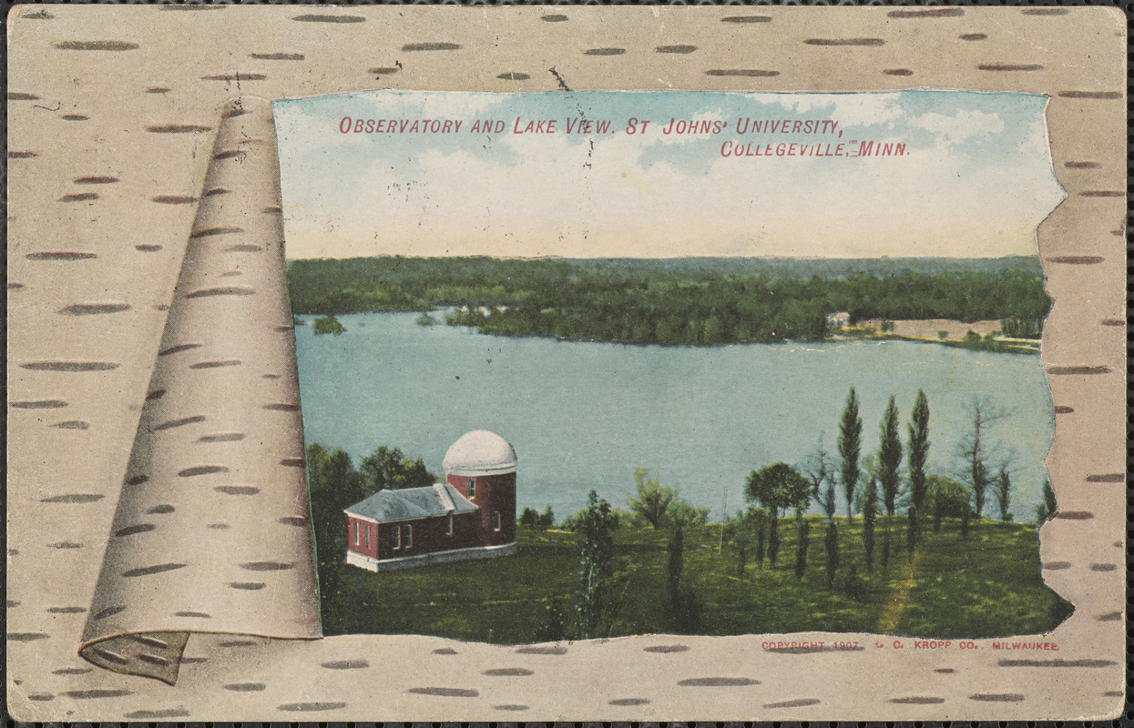 Observatory and lake view. St. John's University, Collegeville, Minn.