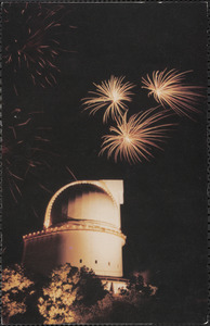 A fireworks display is staged near the 107-inch dome at the University of Texas McDonald Observatory