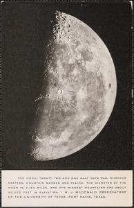 The moon, twenty two and one half days old, showing craters, mountain rangers and plains