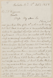 John Brown autograph letter signed to Thomas Wentworth Higginson, Rochester, N.Y., 12 February 1858