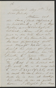 F. B. Sanborn autograph letter signed to [Thomas Wentworth Higginson], Concord, 7 May [18]58