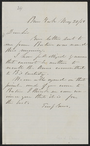 Geo. L. Stearns autograph letter to [Thomas Wentworth Higginson], New York, 21 May [18]58