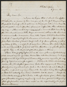 Hugh Forbes autograph letter signed to Thomas Wentworth Higginson, Philadelphia, 6 June [18]58