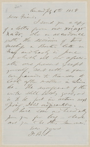 F. B. Sanborn autograph letter signed to [Thomas Wentworth Higginson], Concord, 6 July 1858