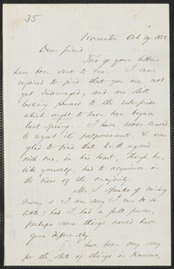 Thomas Wentworth Higginson autograph letter signed to John Brown, Worcester, 29 October 1858