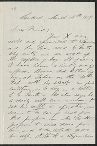 F. B. Sanborn autograph letter signed to [Thomas Wentworth Higginson], Concord, 4 March 1859