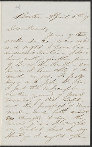 F. B. Sanborn autograph letter signed to [Thomas Wentworth Higginson], Boston, 6 April [18]59