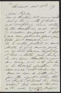 F. B. Sanborn autograph letter signed to [Thomas Wentworth Higginson], Concord, 13 October [18]59