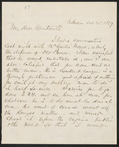 Charles W. Elliott autograph letter signed to Thomas Wentworth Higginson, New Haven, 25 October 1859