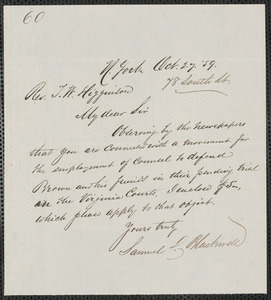 John Brown: Correspondence relating to John Brown and the raid on Harpers Ferry, West Virginia