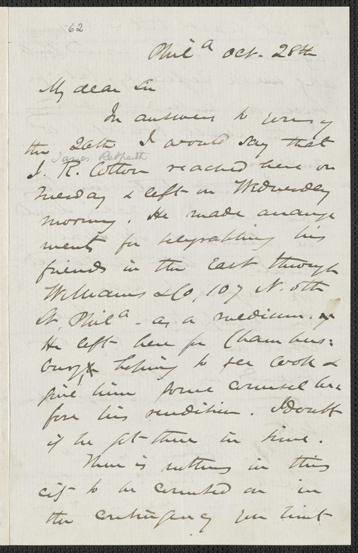 James Miller M’Kim autograph letter signed to [Thomas Wentworth Higginson], Philadelphia, 28 October [1859]