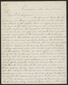 A Southerner (pseud.) autograph letter signed to Thomas Wentworth Higginson, Tuskaloosa, Ala., 1 November 1859