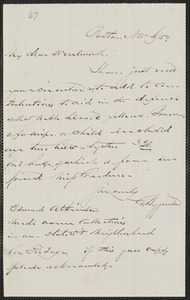George Higginson autograph note signed to Thomas Wentworth Higginson, Boston, 6 November [18]59